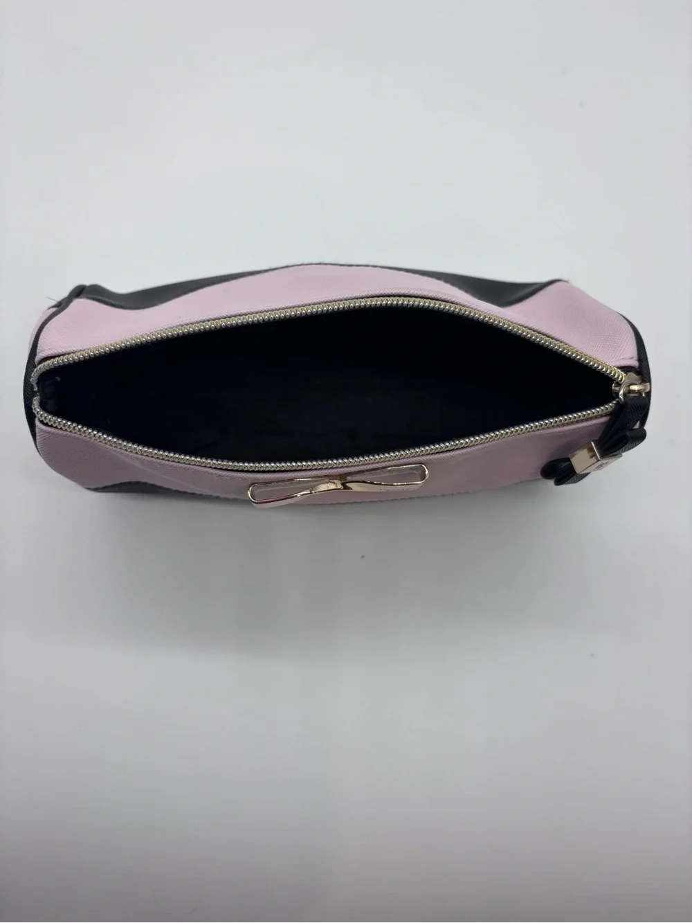 Victoria's Secret Pink and Black Colorblock Cosmetic Case with Gold Bow